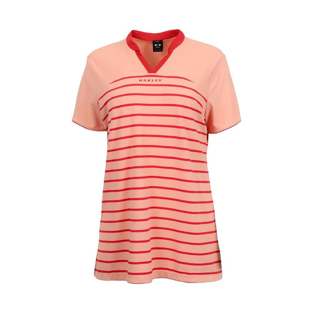 Oakley NWT Women's Fluffy Pink Striped Short Sleeve BELLA Golf Polo Shirt, Large